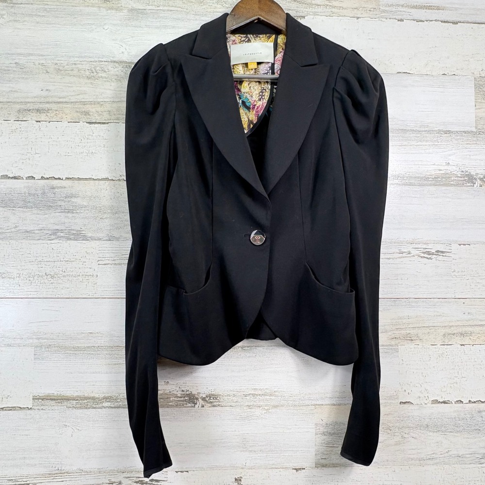 Leifsdottir Anthropologie Blazer‎ 2 Black Puff Shoulder Silk Lining Whimsigoth